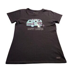 Life Is Good Crusher Tee Shirt Short Sleeve Black HAPPY CAMPER Dog Womens Size M